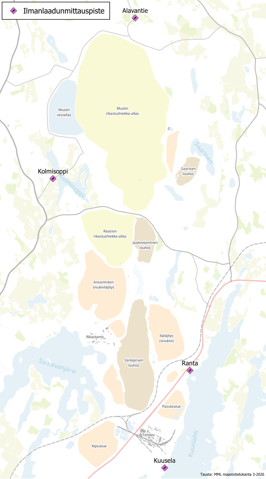 Ilmanlaadun tarkkailupisteet kartalla
