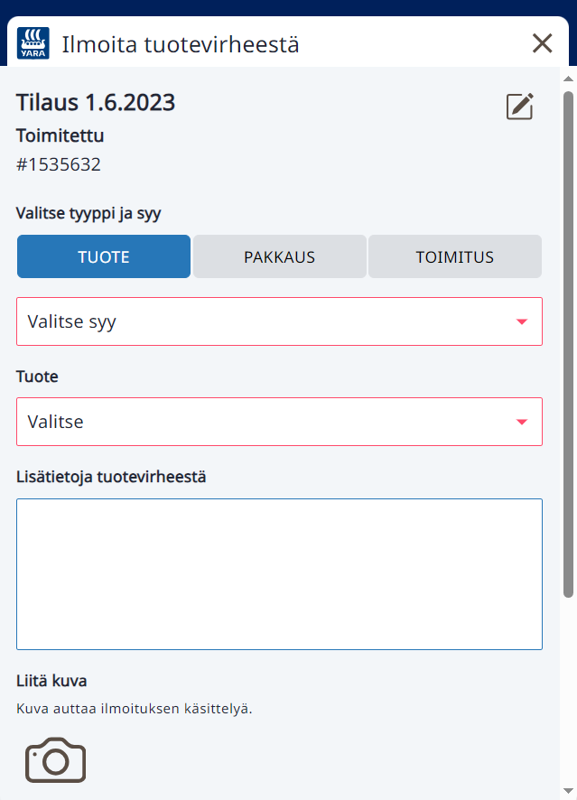 Oma Yara Ilmoita tuotevirheestä