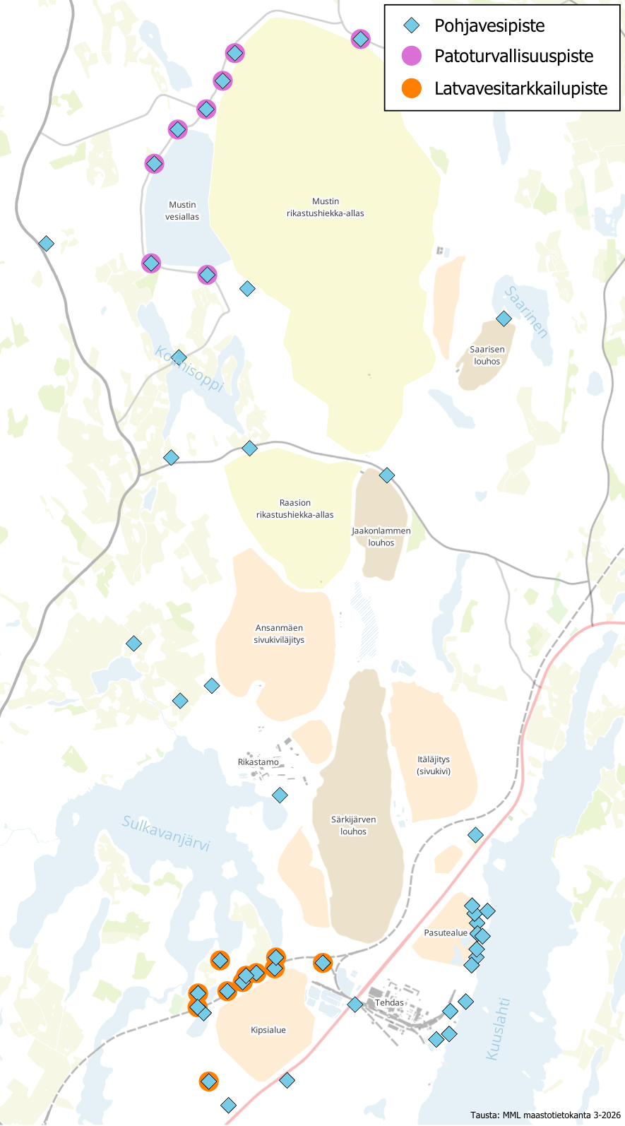 Pohjavesien tarkkailupisteet kartalla