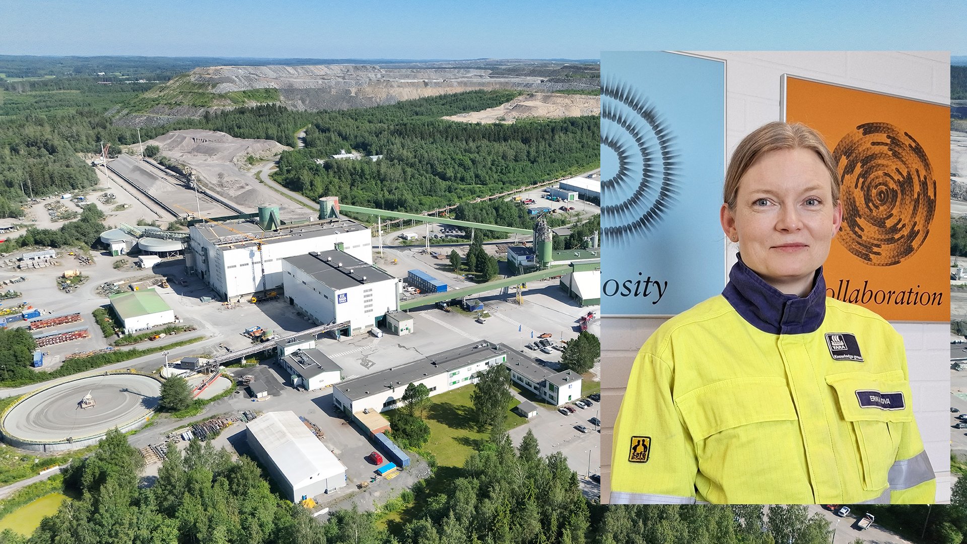 Kuvassa Erika Rova, taustalla Yara Siilinjärven rikastamo